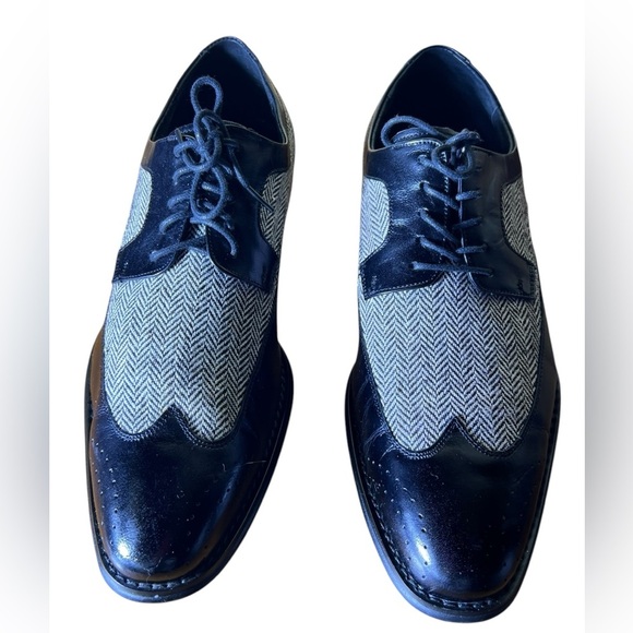 Giovanni 6484 Leather Wingtip Oxford Dress Shoes Black Tweed Men's Size 13 - Picture 4 of 14